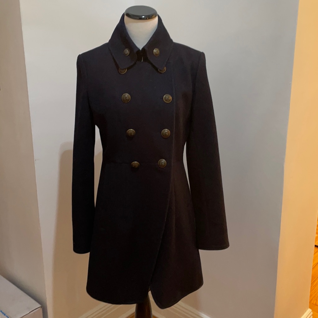 Dkny Navy Wool Jacket Pea Coat With Double Lane Buttons